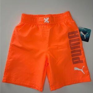 PUMA Boys Orange Swim Athletic Shorts Size 6 Drawstring Lined Back Pocket NWT